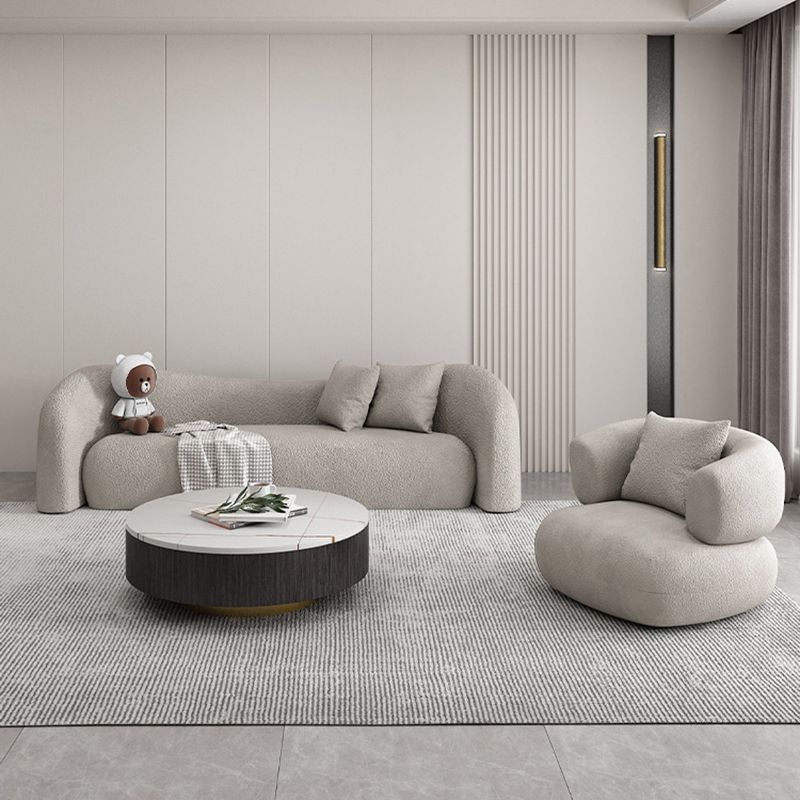 Wool Contemporary Sloped Arm Sofa Curved Sofa for Living Room, Apartment
