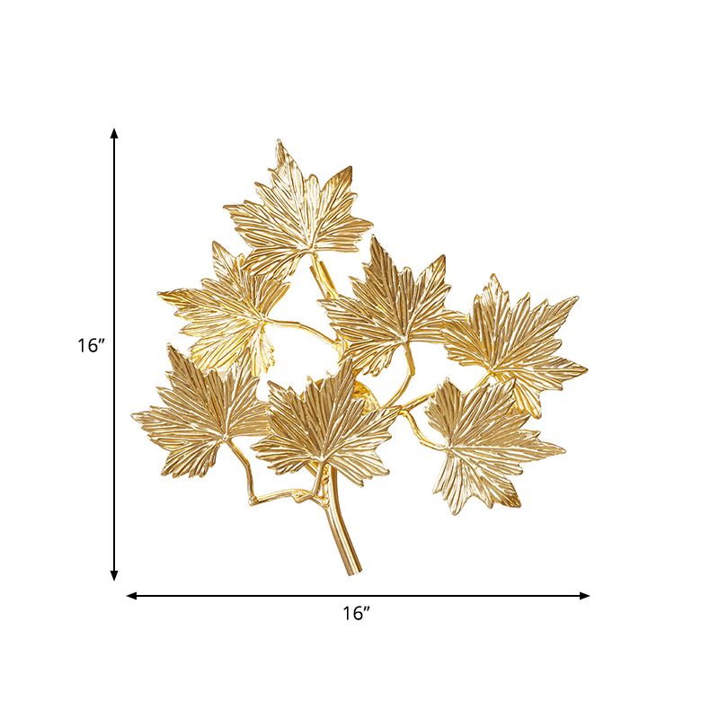 Gold 3 Lights Wall Mount Lamp Contemporary Style Aluminum Maple Leaf Sconce Light Fixture for Stairway