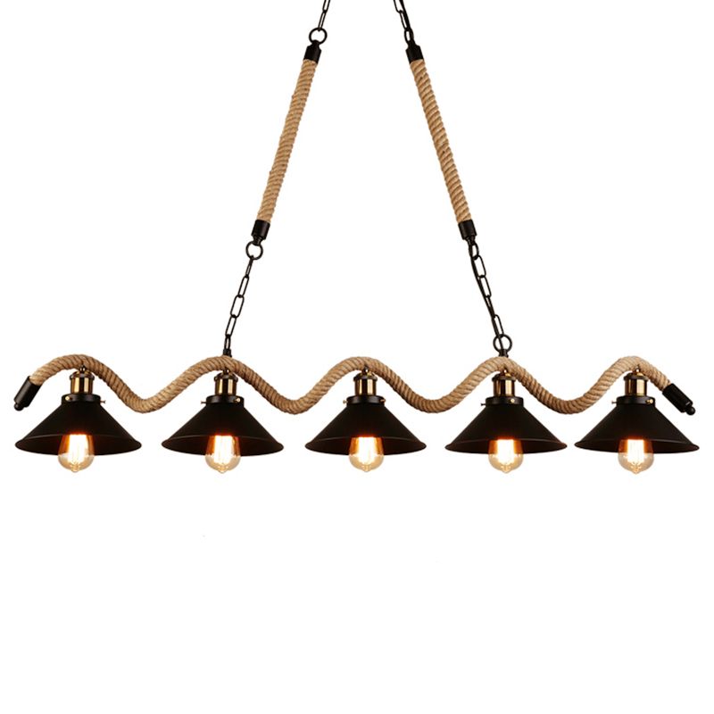 Black Exposed Bulb Island Penderant Light in Industrial Retro Style Stiil Light Light con corda di canapa