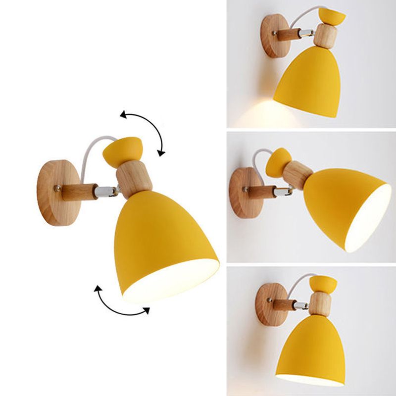 Modern Style Metallic Shade Wall Light Wooden Wall Light Sconce for Kids' Room