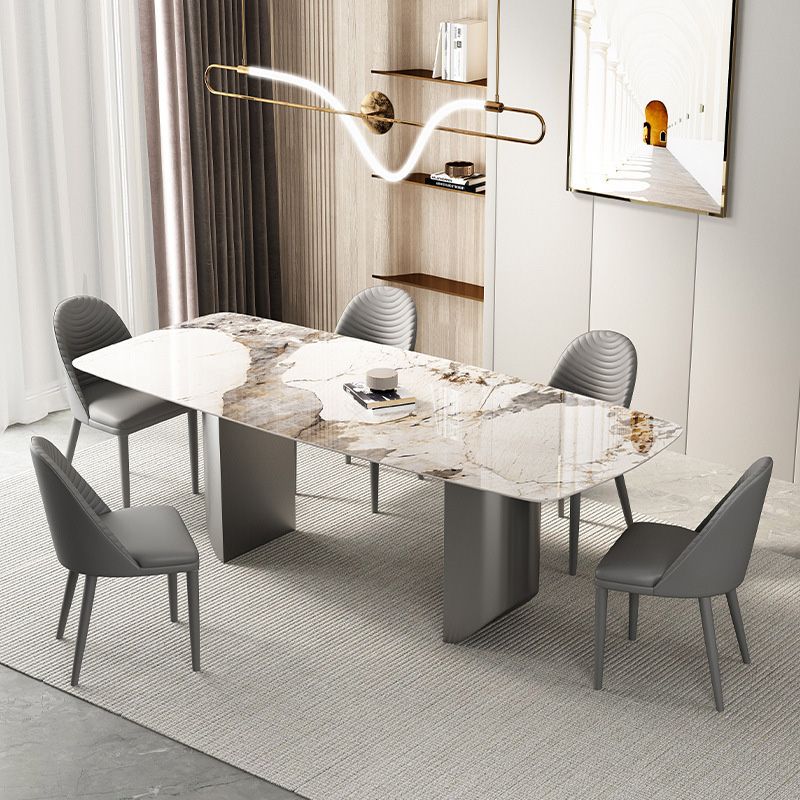 Industrial Rectangle Dining Table Sintered Stone Table with Metal Legs for Kitchen