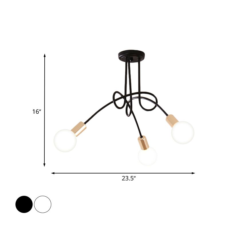 Iluminación de montaje semiempotrado trenzado negro/dorado con bombilla abierta, lámpara de techo de cocina de metal industrial de 3/5/6 luces