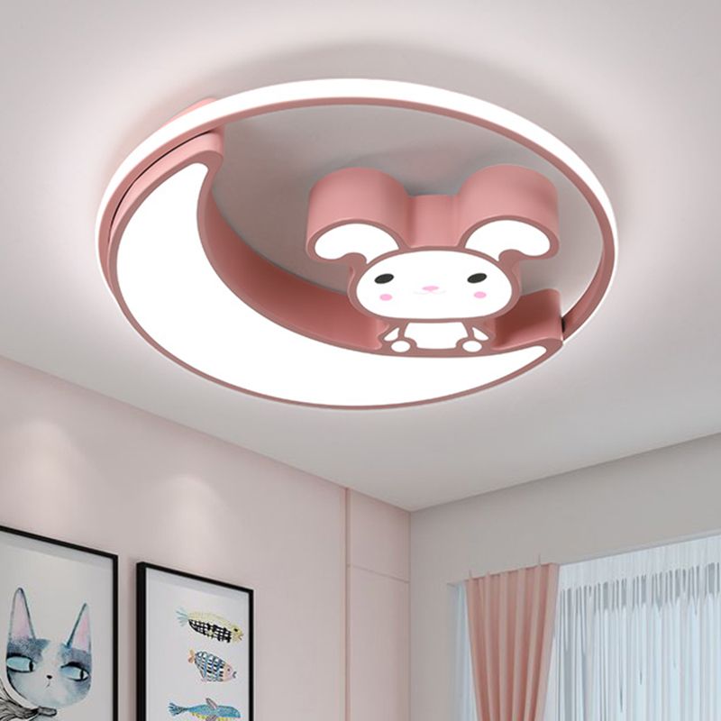 Lámpara de techo empotrada de metal con montaje empotrado LED de dibujos animados de conejo para habitación infantil