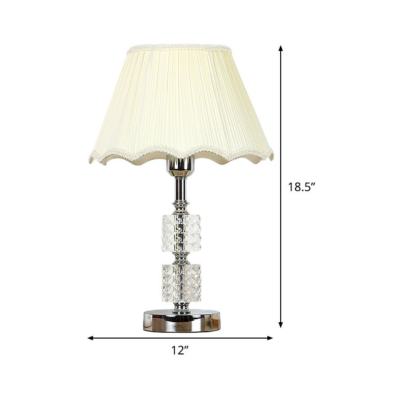 White Flared Study Lamp Modernist 1 Head Fabric Table Light with Faux-Braided Detailing