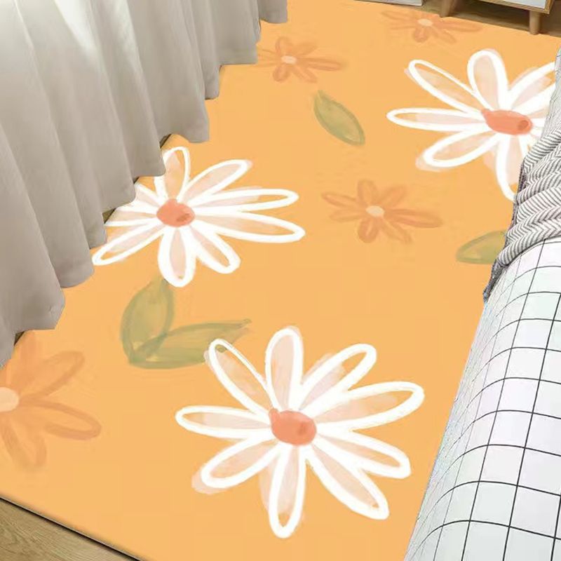 Yellow Sunflower Rug Polyester Simple Rug Non-Slip Backing Rug for Bedroom