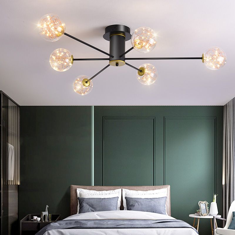 Plafonnier Spoutnik en verre LED étoilé nordique pour chambre à coucher