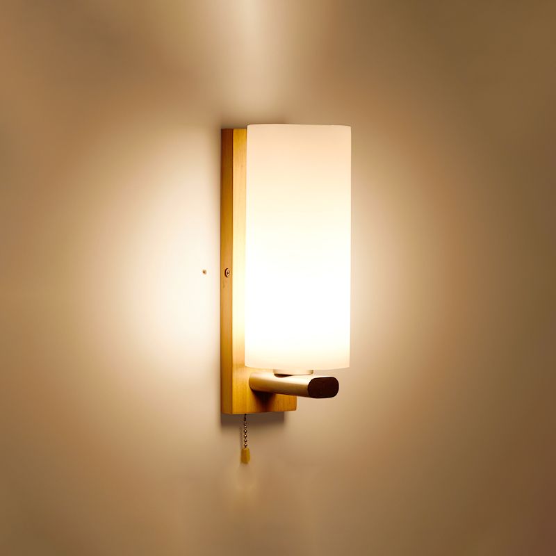 Geometrische trap Wandverlichting Crème Glas enkele minimalistische vlakke wand sconce in hout