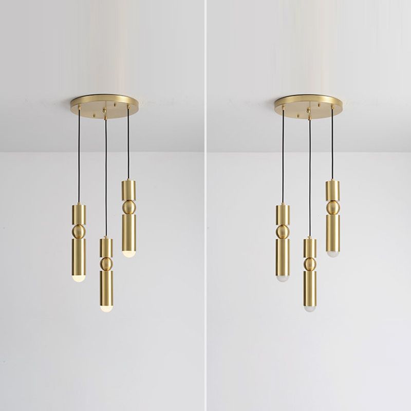 Gold Tubular Pendant Light Kit Simplicity Style Metal Pendant Light Fixture for Bedroom