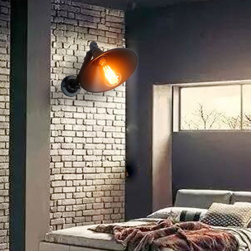 Industrial Cone Shape Wall Mount Light Fixture Metal Sconce Lamp in Black for Dining Room