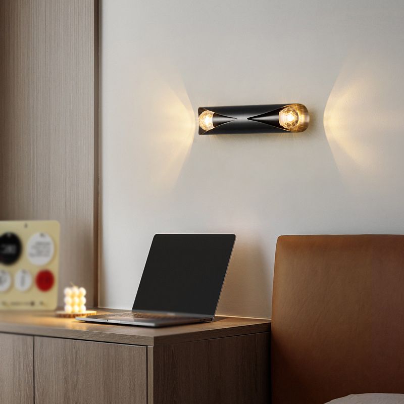 Solid Brass Wall Light Post Modern Tube Shape Wall Mounted Sconce with 2 Lights
