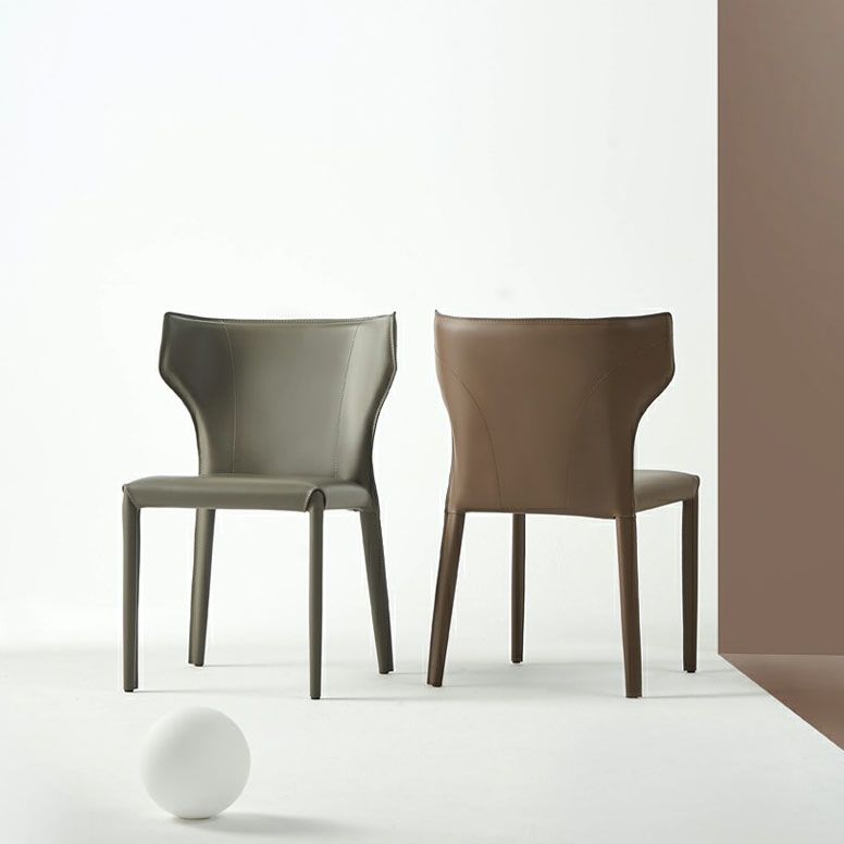 Contemporary Leather Dining Chair Wingback Side Chair in Matte Finish