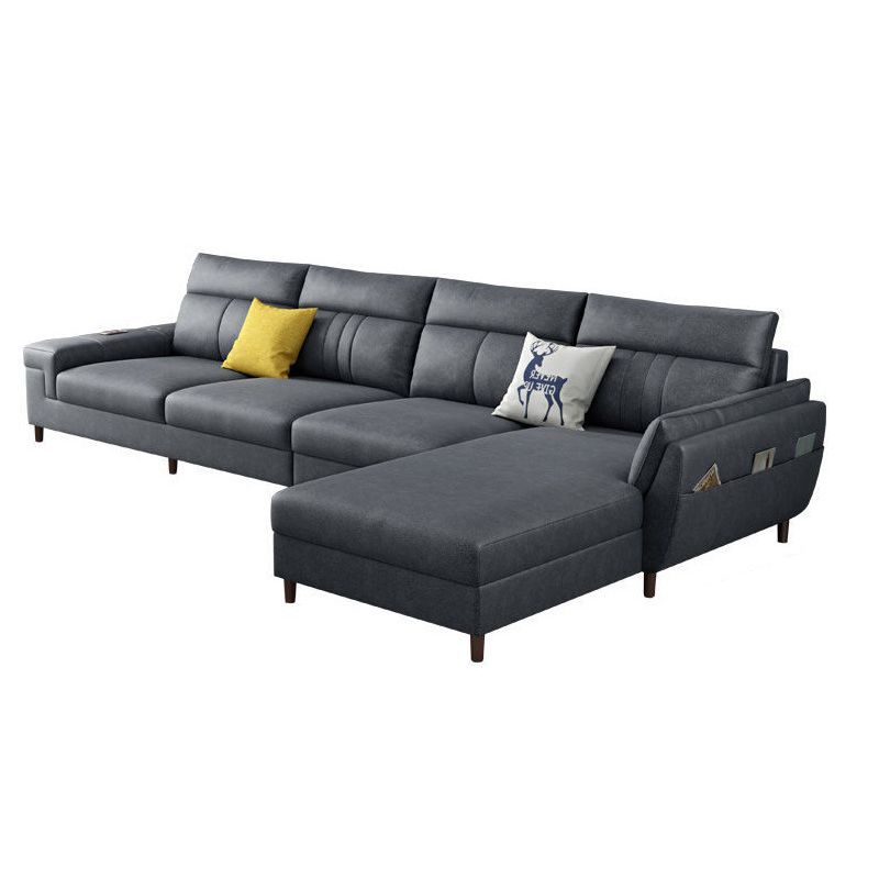 Square Arm Dark Gray Cushion Back Storage Stain-Resistant Sofa