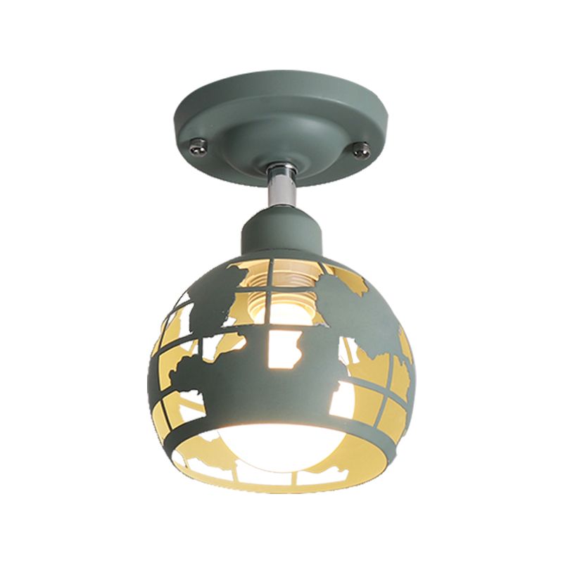 Pink/Yellow/Blue Domed Semi-Flush Light Modern Metal 1 Head Lighting Fixture for Hallway