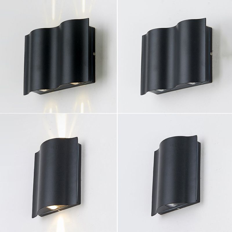 Modern Style Wave Shape Wall Sconce Metal Sconces in Black for Outdoor