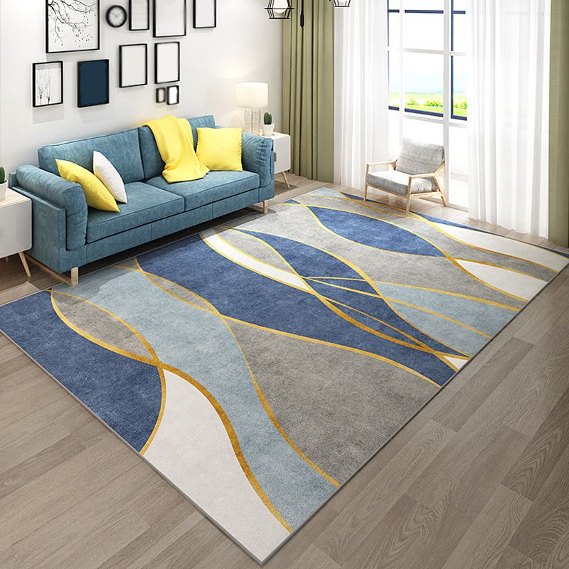 Multi Color Modern Rug Synthetics Striped Area Rug Pet Friendly Carpet for Living Room