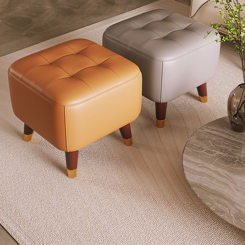 Mid-Century Modern Ottoman Genuine Leather Tufted Square Ottoman with Chair Legs