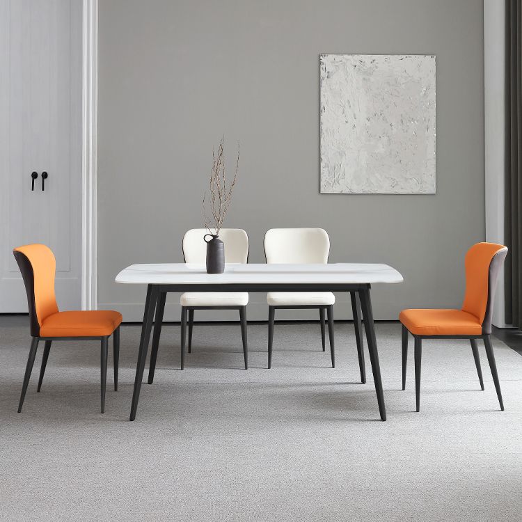 Sillas laterales de comedor con respaldo sólido contemporáneo Silla auxiliar de comedor de cuero para cocina