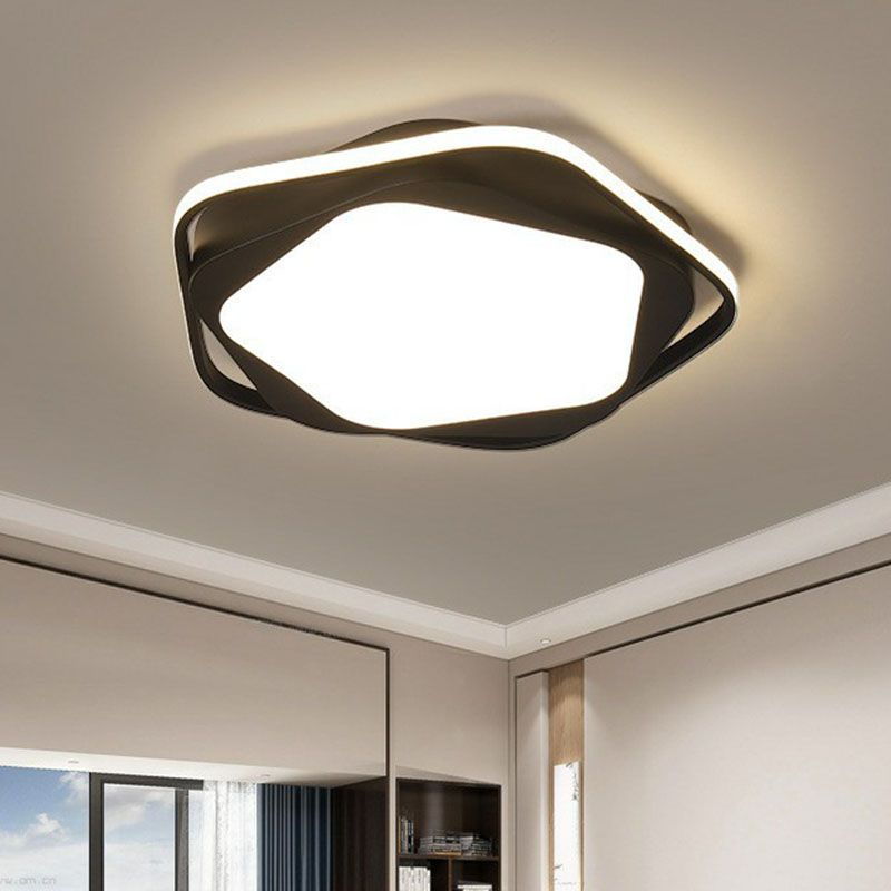 Minimalist Pentagon LED Flush Mount Metal Bedroom Flushmount Ceiling Light in Black