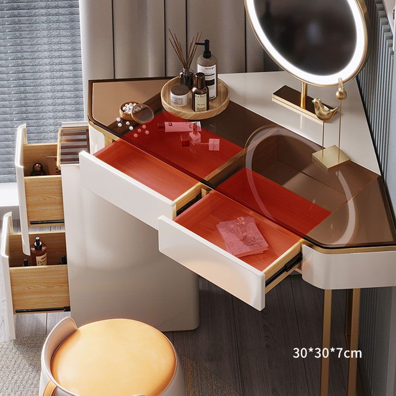 White Make-up Vanity with 4 Storage Drawers 29.52" Wide Glass Dresser