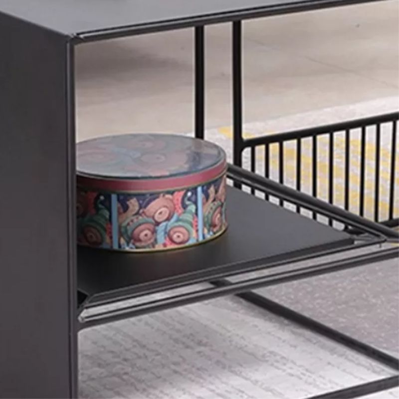 Frame 2 Nesting Square Coffee Table Set Black Iron Cocktail Table with Storage Shelf
