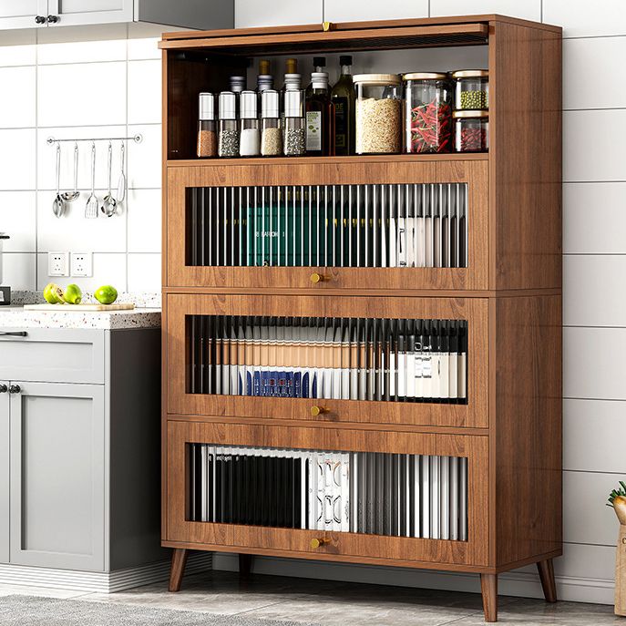 Modern Engineered Wood Credenza Kitchen Sideboard with Glass Door