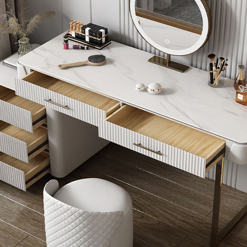 17.71" Wide Modern Make-up Vanity with 5 Storage Drawers Bright White Wood Vanity Set