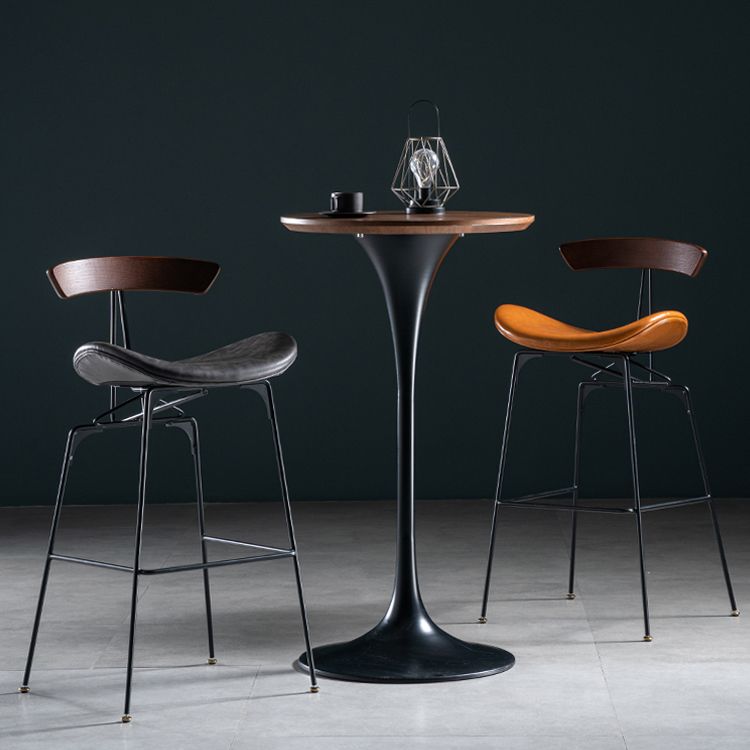 Industrial Leather Bristol Stool Matte Finish Footrest Low Back Barstool