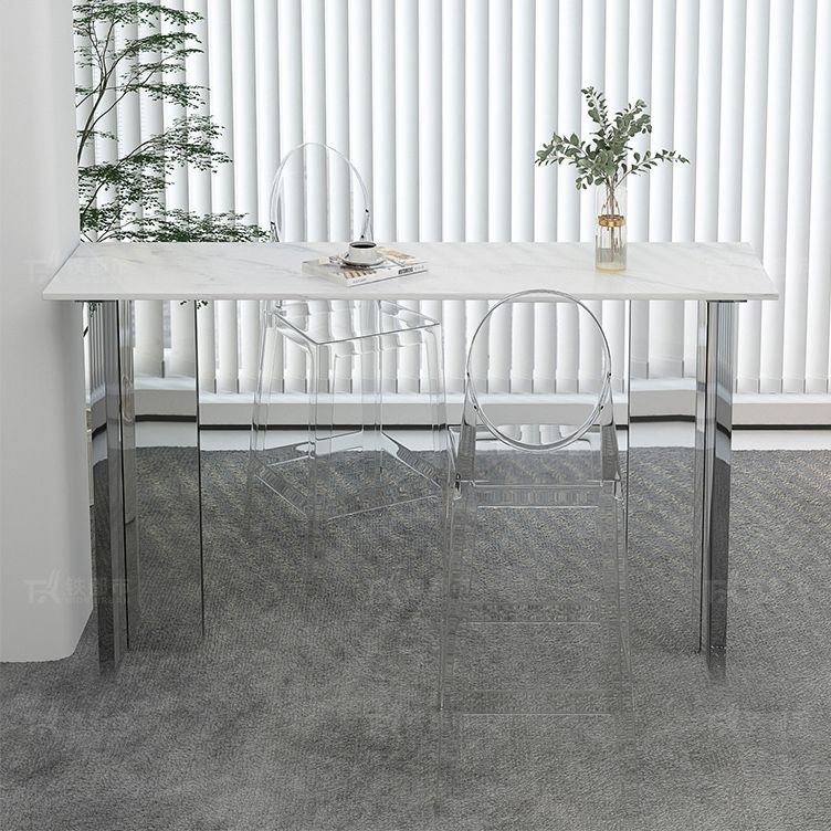 Modern 1/2/3 Pieces Bar Table Set Rectangle Stone Counter Table with Acrylic Stools