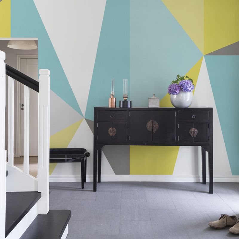 Mid Century Triangle Wall Murals Multicolored Geometric Wall Covering for Living Room