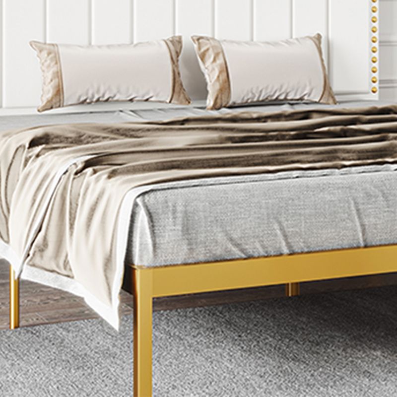 Glam Open-Frame Bed Metal Standard Bed with Upholstered Headboard