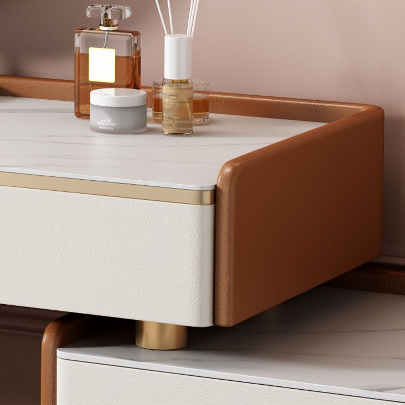 Glam Style Stone Top Dressing Table for Bedroom Orange Vanity Set