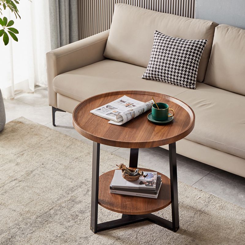 Round Wood Coffee Table Cross Legs 1 Single Cocktail Table with Tray Top