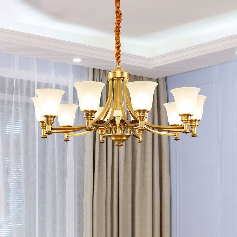 Laiton Élevé en laiton lustre de style antique chambre opaline en verre d'éclairage en suspension
