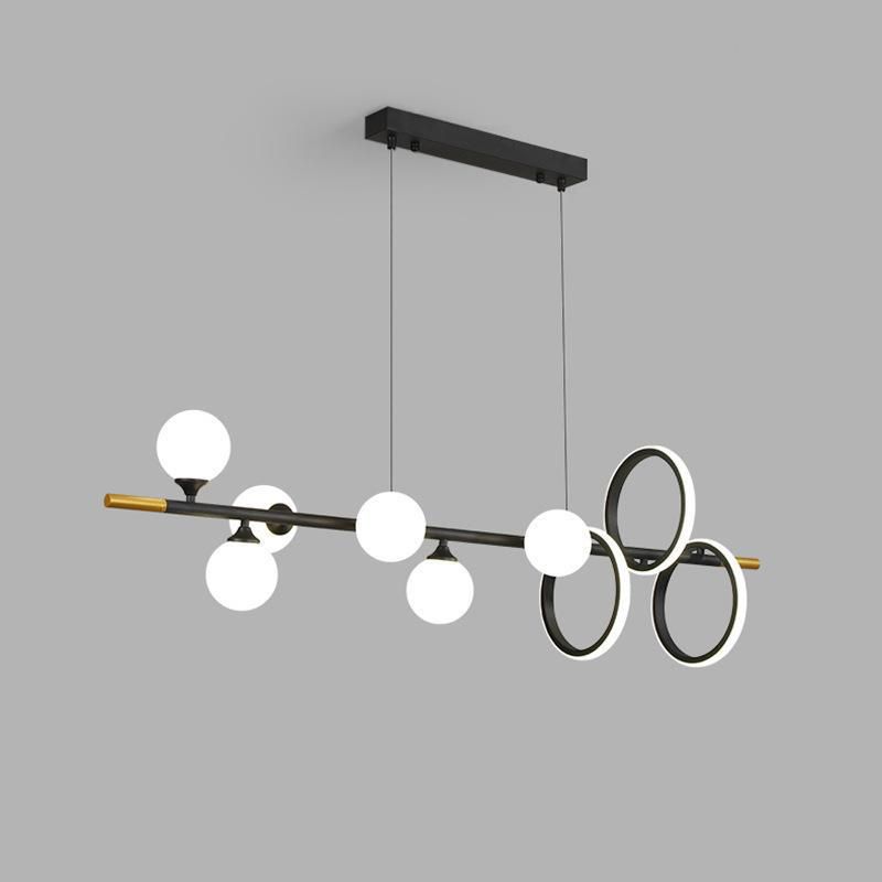 9-Light Black Kitchen Island Lighting Modernism Metal Shaded Ceiling Light