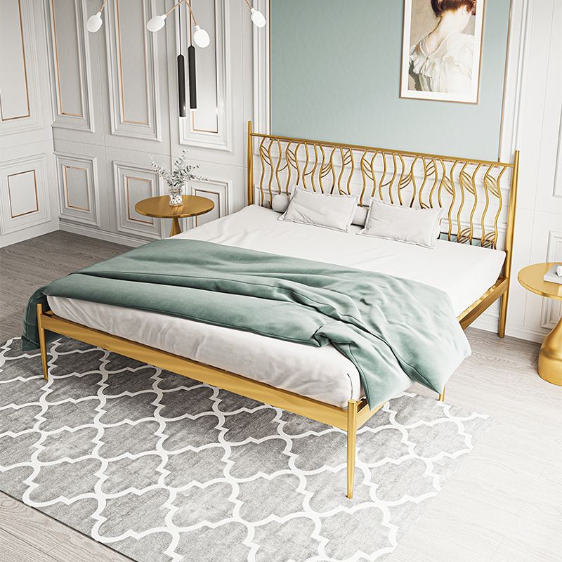 Glam Metal Open-Frame Bed with Rectangular Headboard, 45.3" Tall