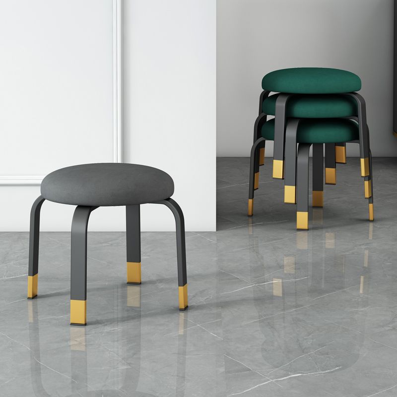 Fabric Round Water Resistant Ottoman Modern Solid Color Metal Frame Ottoman