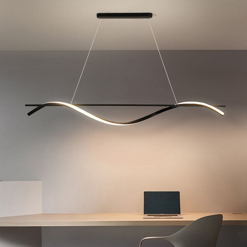 Metal Linear Pendant Light Kit Modern 1 Light Island Lights in Black