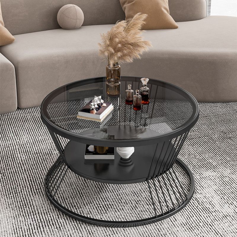 Glass and Metal Single Coffee Table Tropical Frame Coffee Table with Shelf