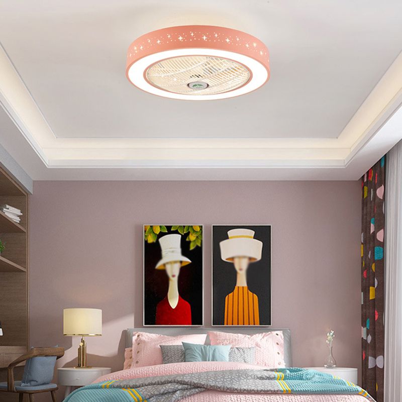 Macaron Ventilateur de plafond creux Light Metal Bedroom LED Semi Flush Mount Éclairage
