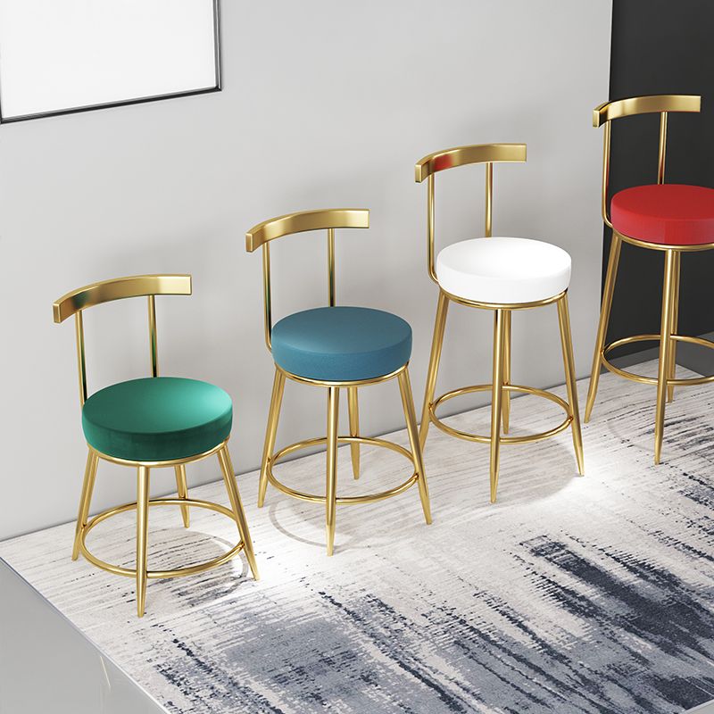 Fabric Round Seat Bar Stools Low Back Gold Iron Base Barstool for Home