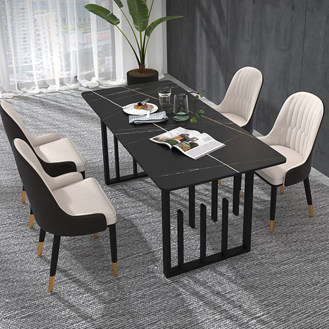 Traditionele luxe rechthoekige eettafel Gesinterde stenen tafel met dubbel voetstuk