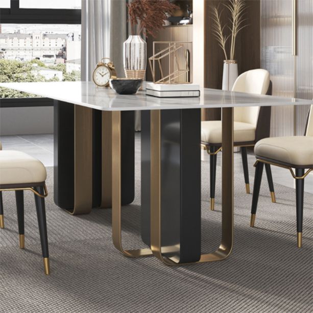 Glam Style Sintered Stone Dining Set Rectangle 1/4/5/6 Pieces Dining Set