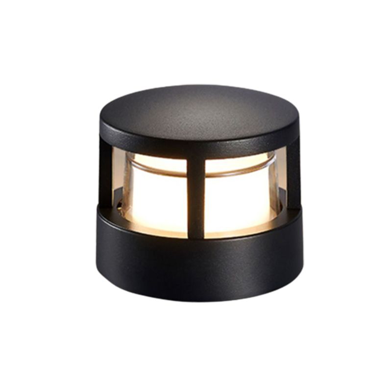 Contemporary Metal Pillar Lamp Circle Shape Outdoor Waterproof Light with Plastic Shade