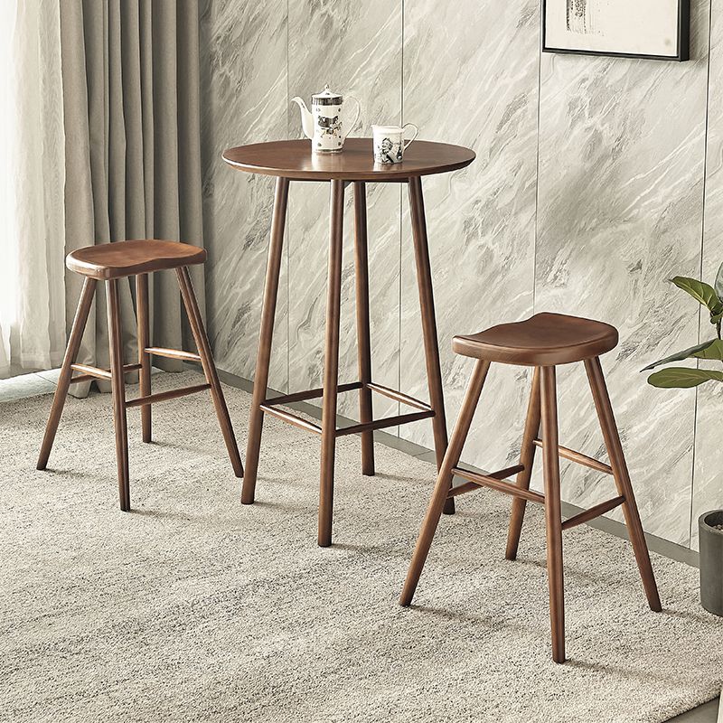 1/3 Pieces Modern Round Bar Table Set Ash Wood Bistro Set with Footrest