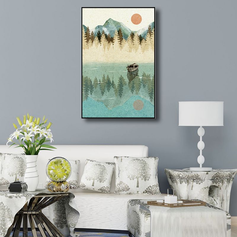 Toile d'art pour enfants, bord de rivière, forêt, couleur douce, décor mural de paysage naturel
