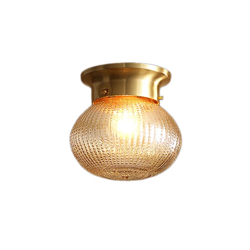 Contemporary 1 Light Flush Mount Light with Crystal Shade Brass Round/Oval Ceiling Light Fixture