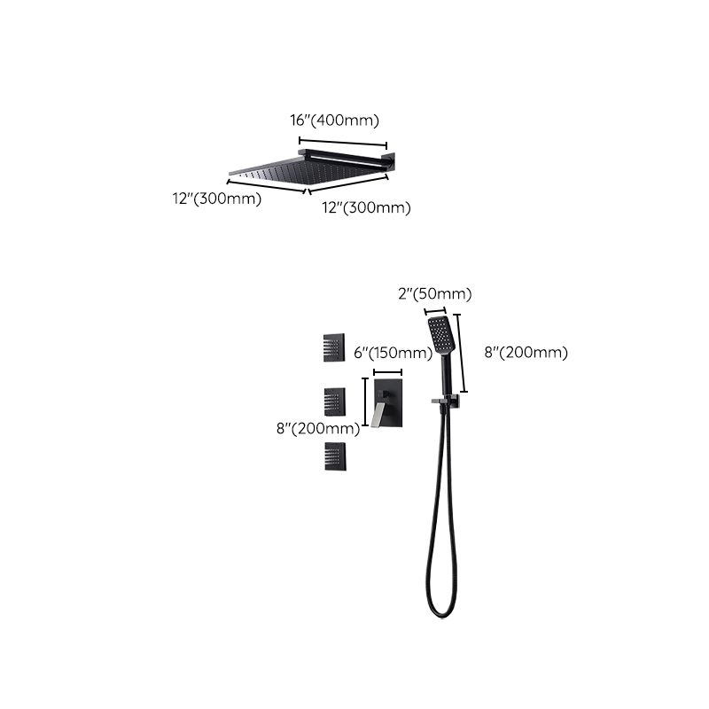 Square Black Spot Resist Shower Faucet Shower Arm Shower with Handheld Shower Head