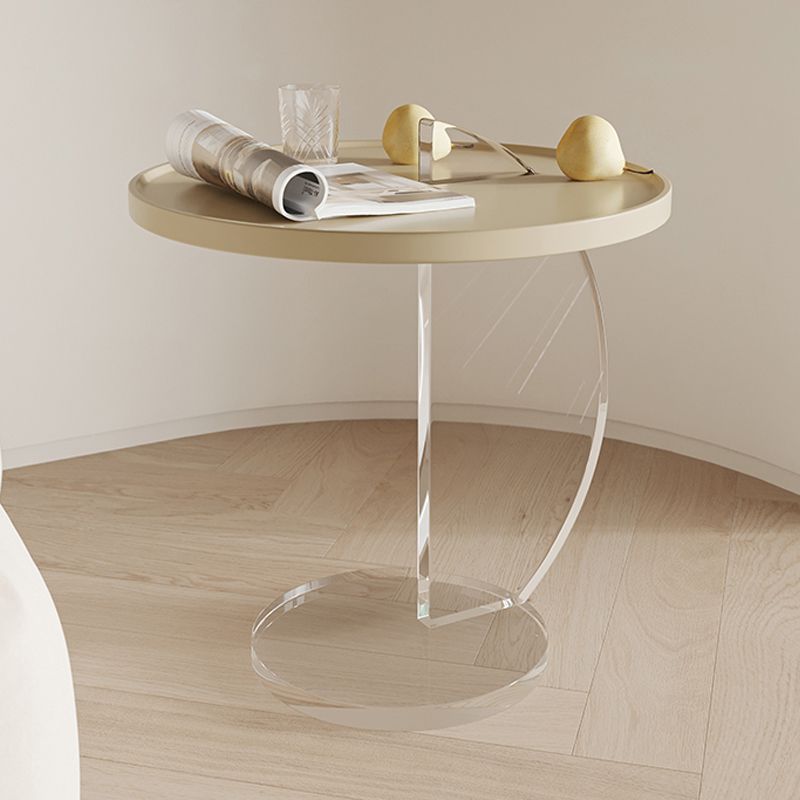 Contemporary Wood Round Top Side Table Acrylic Pedestal End Table