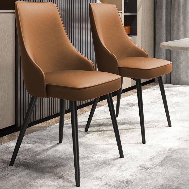 Contemporary Dining Chair Solid Back Chair with 4 Metal Legs for Home Use