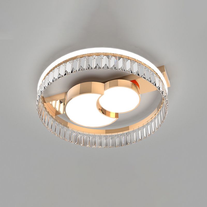 Bédroom Ceiling Fixture Lumière Simplicité Or Crystal LED Flush Mount avec Geometric Acrylic Shade